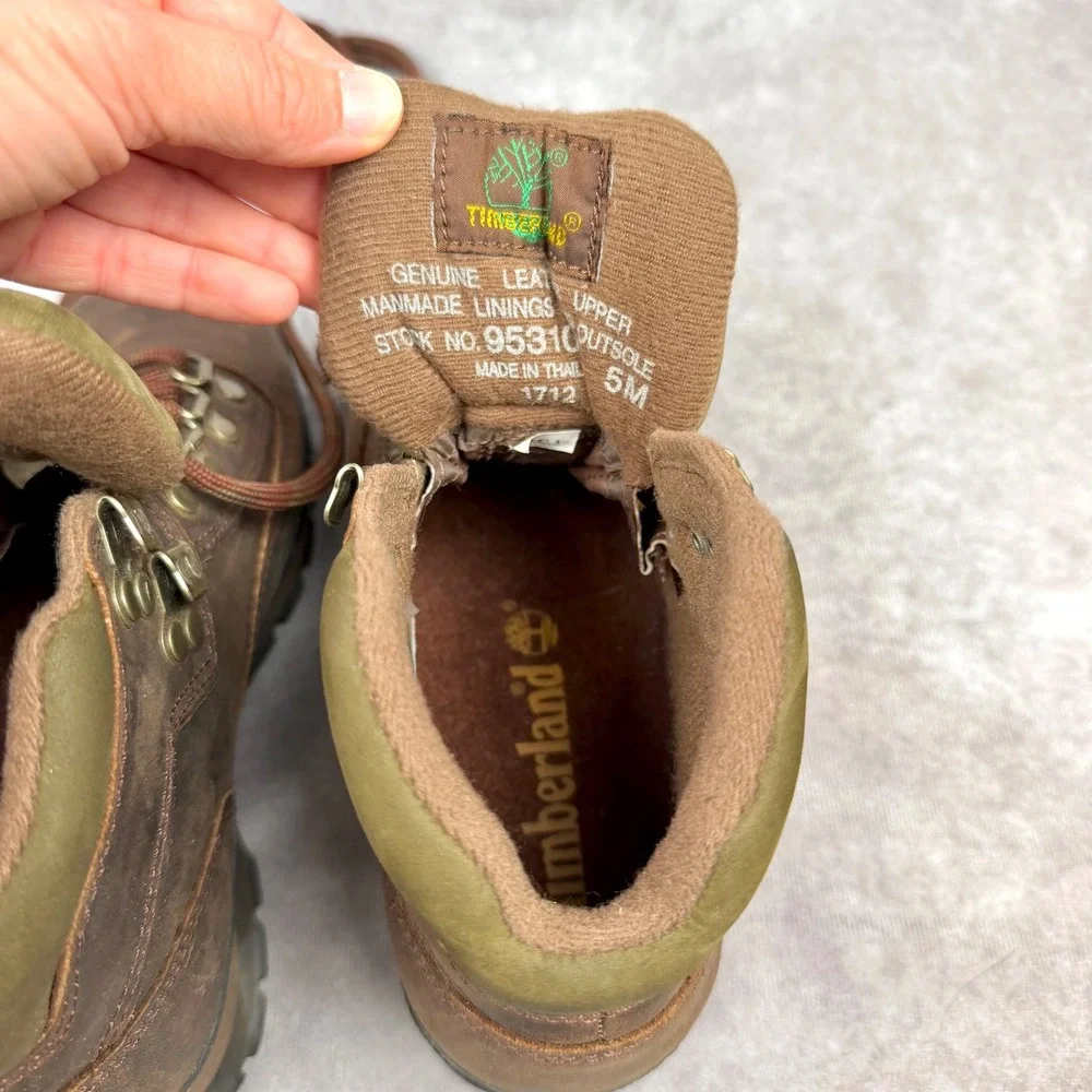 Timberland Euro Hiker Brown Leather Olive Green Boots Size 5M Women's Kids